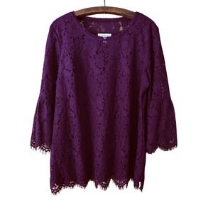 Isaac Mizrahi‎ Lace Blouse Womens L Purple Tunic Victorian Romantic Whimsigoth